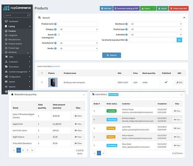 NopCommerce Website Features